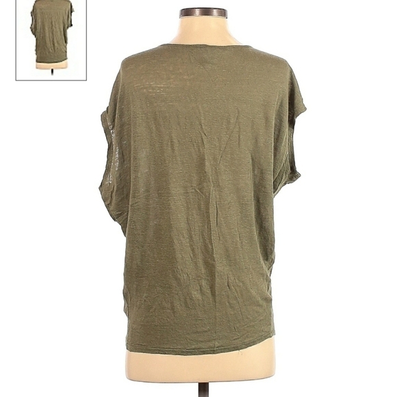 Love 21 Olive Green Babydoll Sleeve Zip Front Top 100% Linen Women's Small EUC - Picture 2 of 4